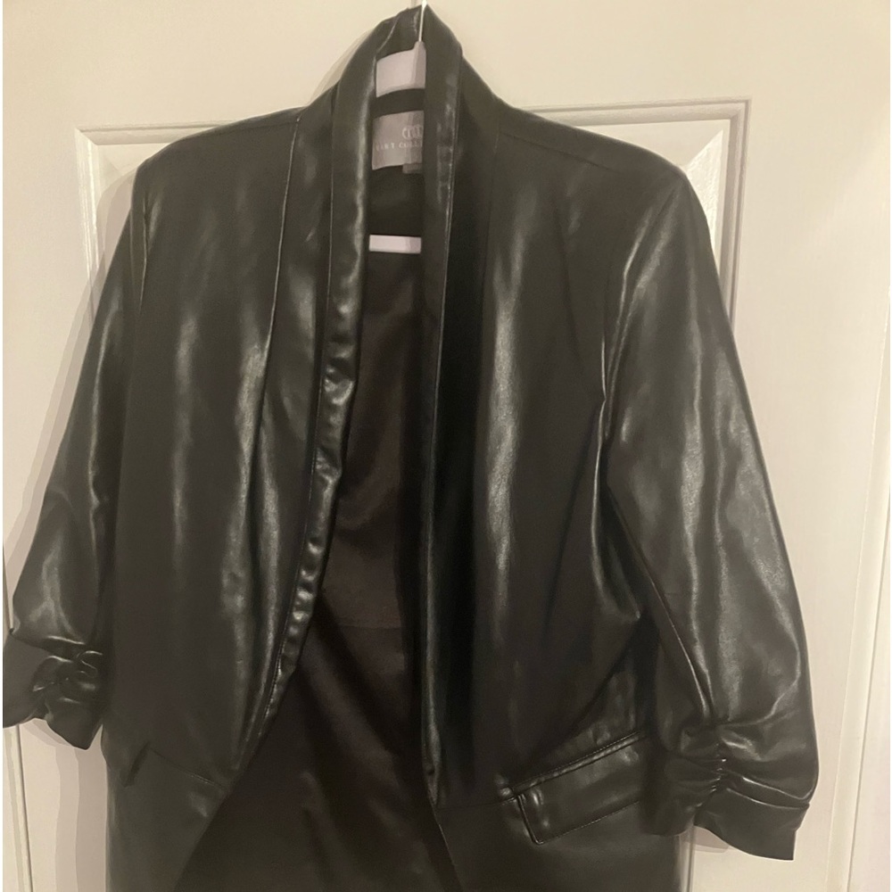 Tart vegan black leather blazer ruched sleeve size Med